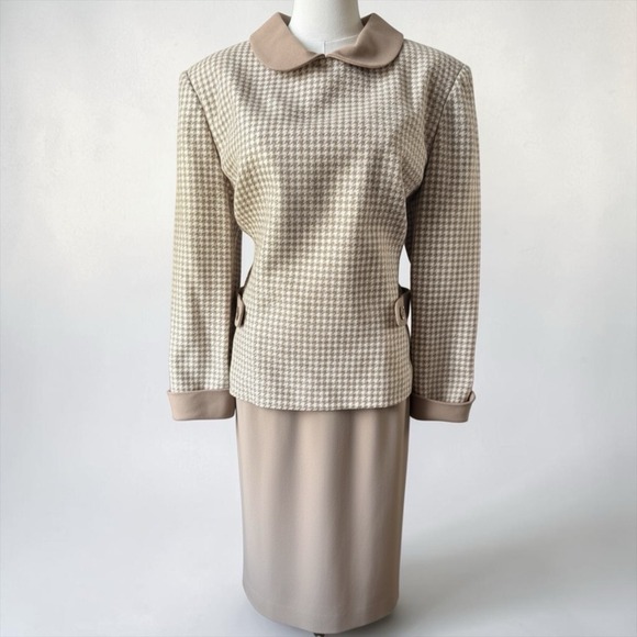 William Pearson Dresses & Skirts - Vintage William Pearson Tan Houndstooth Skirt Suit Jacket 12 Skirt 14